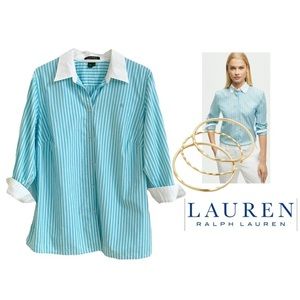 LAUREN RALPH LAUREN PLUS SIZE BLUE WHITE STRIPED BUTTON DOWN SHIRT PLUS SZ 1X